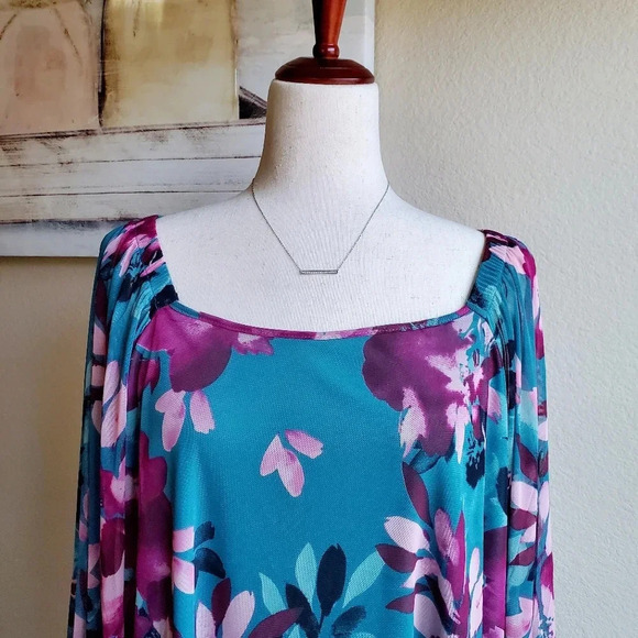 ZAC & RACHEL | Square Neck Mesh Top in Deep Lake sz 2X - Picture 2 of 8